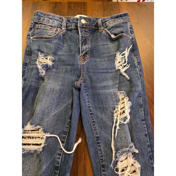 Tricot Distressed Skinny Jeans Sz 9/29 Leopard Patch Ripped Denim Mid Rise Jeans - Picture 2 of 6